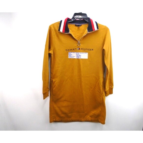 Tommy Hilfiger Dresses & Skirts - Tommy Hilfiger Womens Adaptive Sweatshirt Dress Yellow 1/4 Zip Size S Pockets